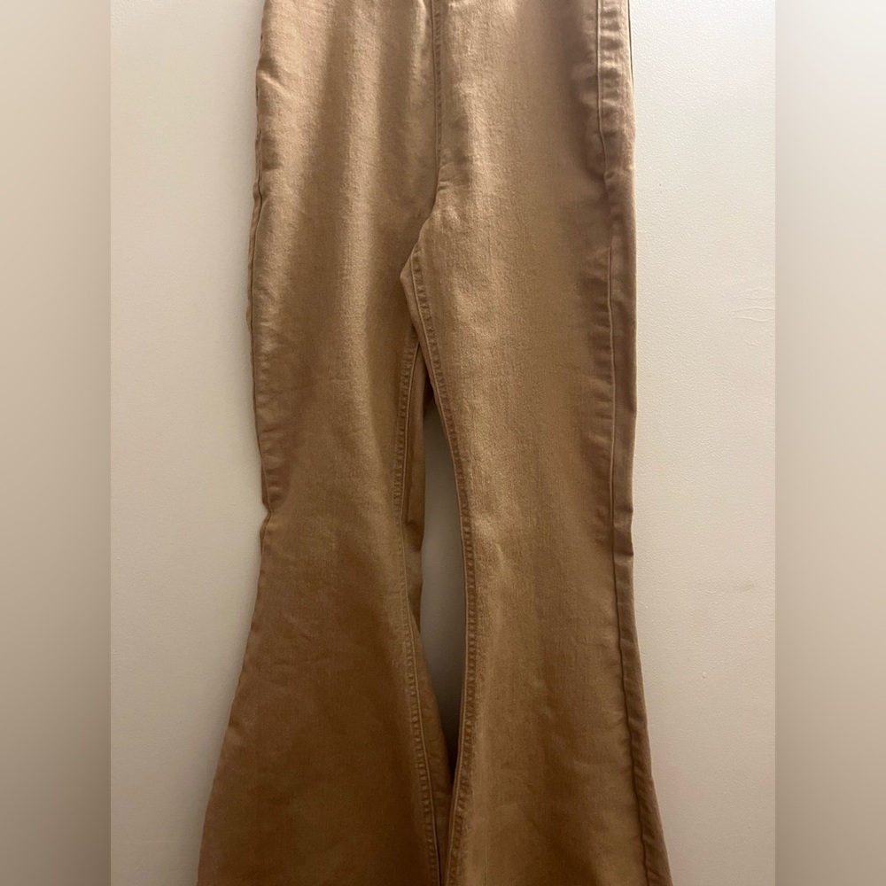 Beige High-Waisted Flared Pants
